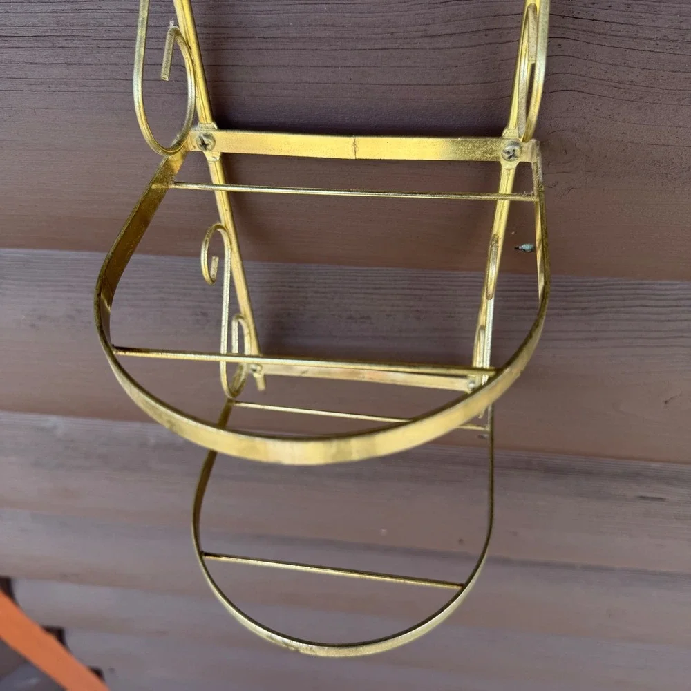 Vintage Two Tier Wall Shelf Gold Metal Heart Scrollwork Small Towel Rag Rack
